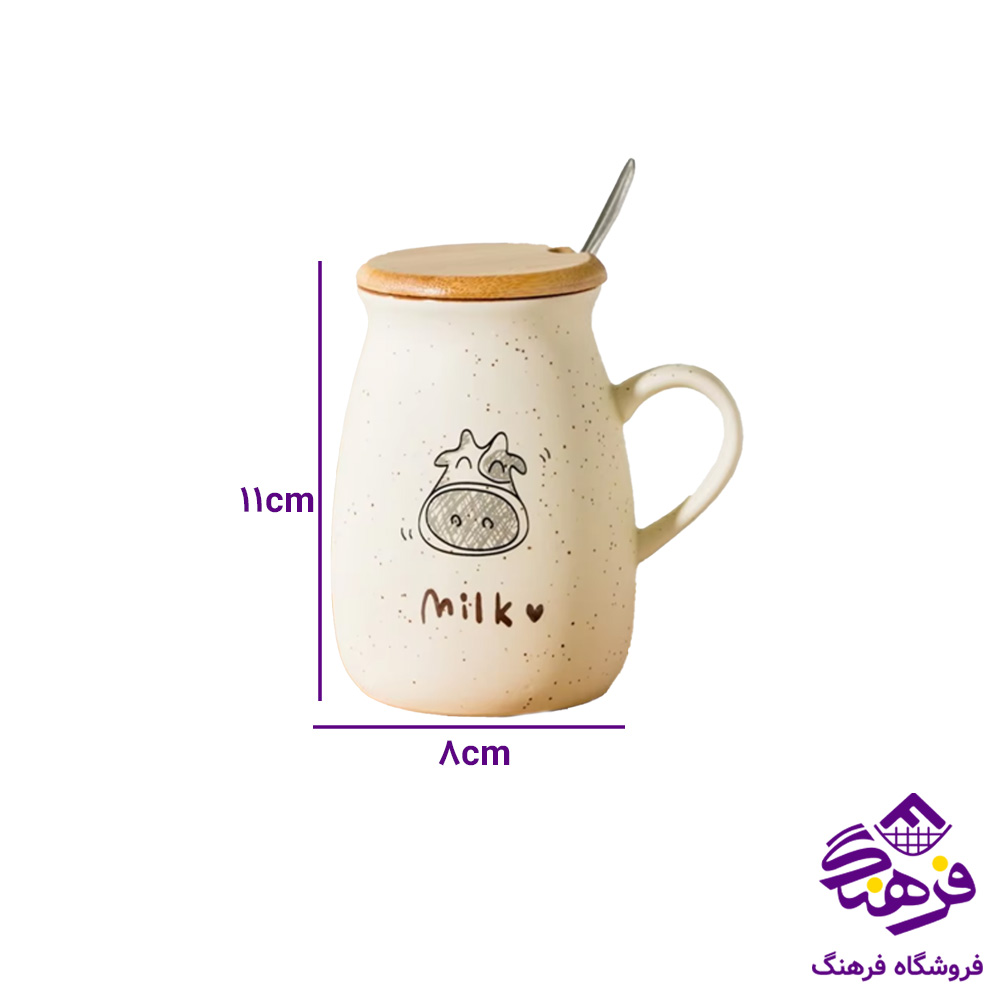 لیوان سرامیکی گاو درب چوبی